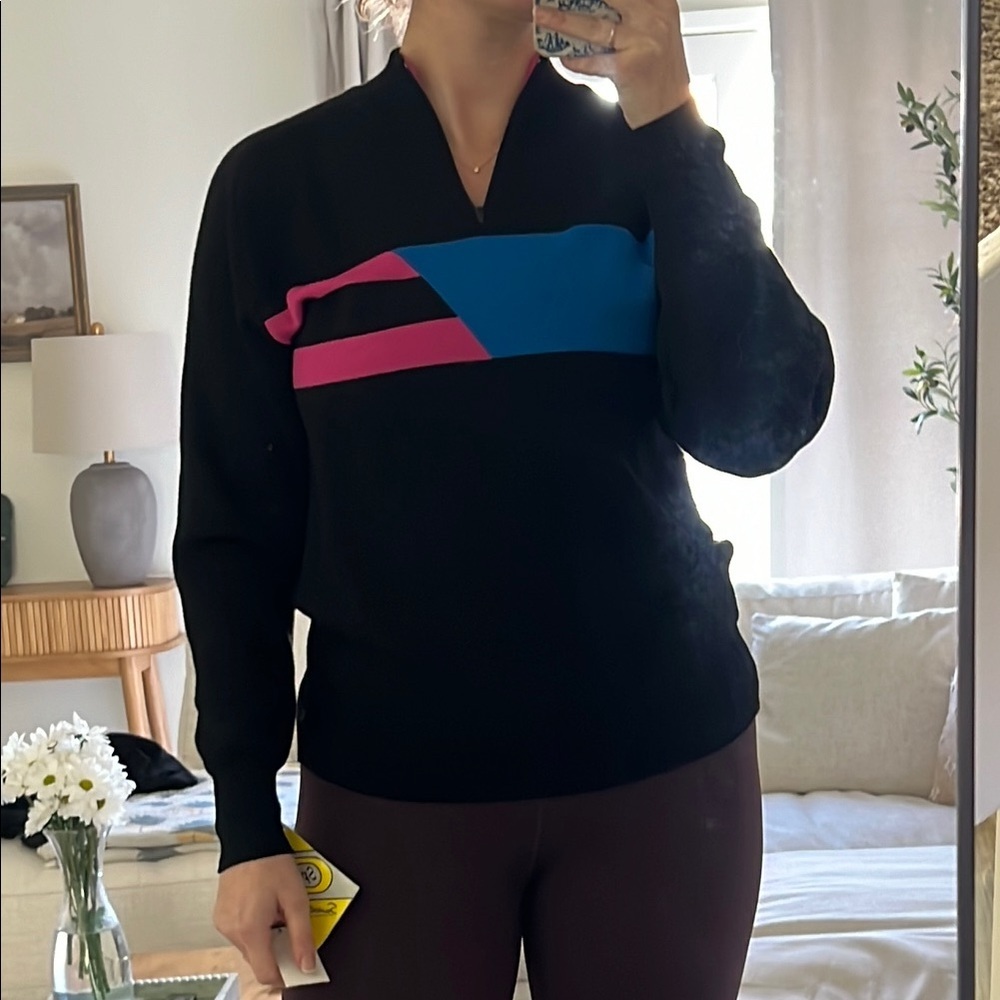 Colorblock Sweater with Blue and Pink Accents